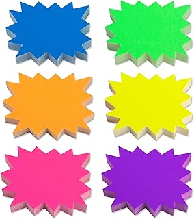 FACATH 300 Pieces Starburst Signs Fluorescent Signs Starburst Signs for Retail Price Tags Signs Sale Tags Signs for Retail Garage and Sale Supplies Price Tags Signs (6 Colors, 7.5 x 9.5 cm)
