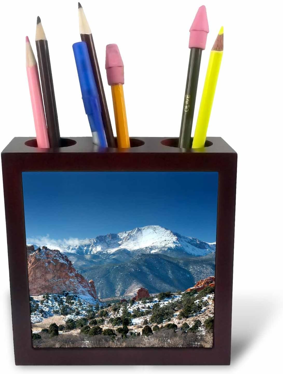 3dRose ph_38673_1 Colorado Mountains Pikes Peak-Tile Pen Holder, 5-Inch