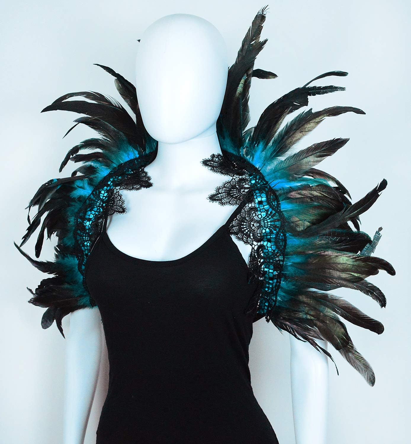 L'VOW Victorian Natural Feather Poncho Capelet Shrug Wrap Lace Collar Shoulder Halloween Witch Shawl Costumes - Image 8