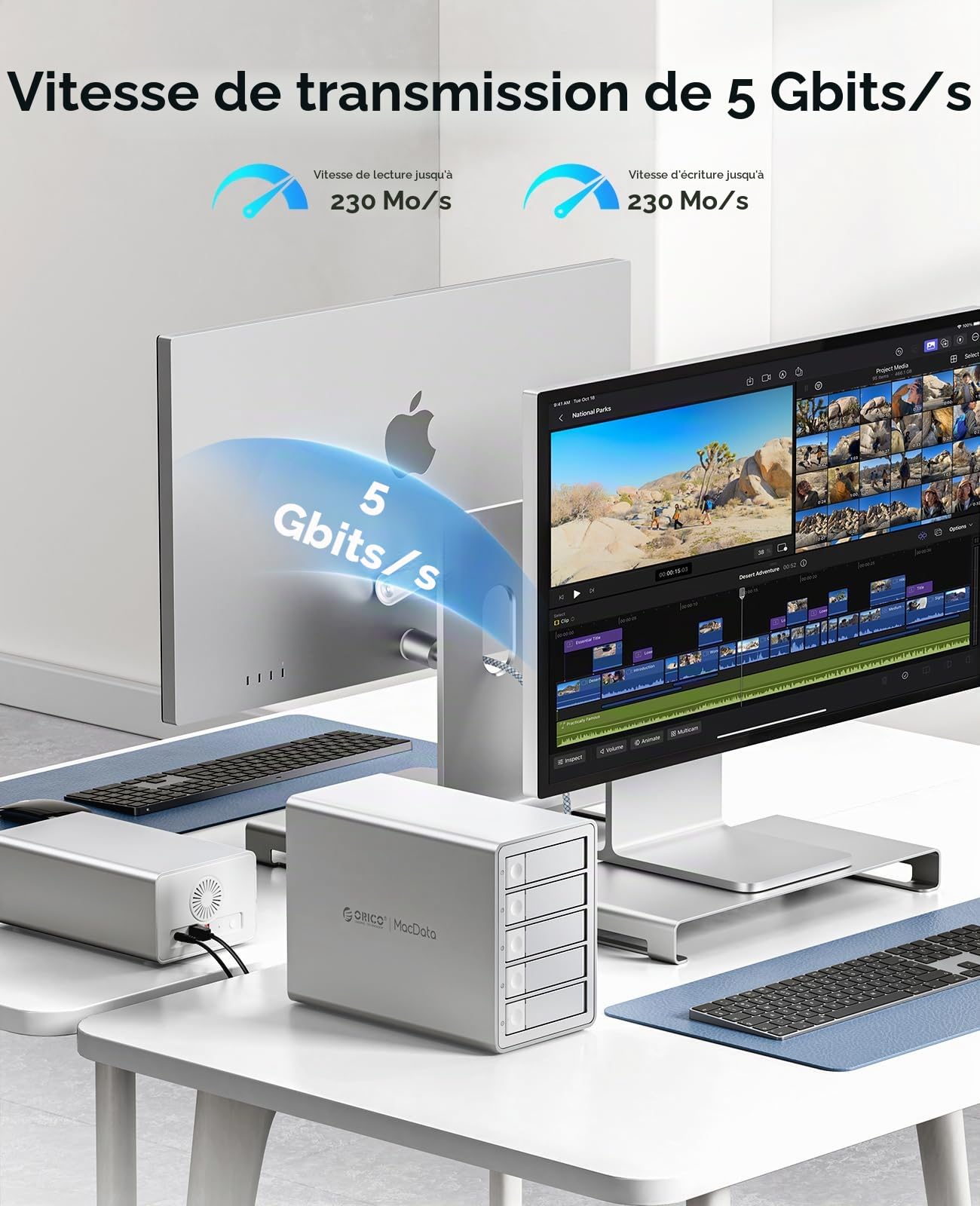 ORICO Boîtier Raid 5 pour Disques Durs/SSD 2,5/3,5 Pouces Jusqu'à 5 x 22 to, Station USB 3.0 Type B, Raid 0/1/3/5/10/PM (9958RU3)