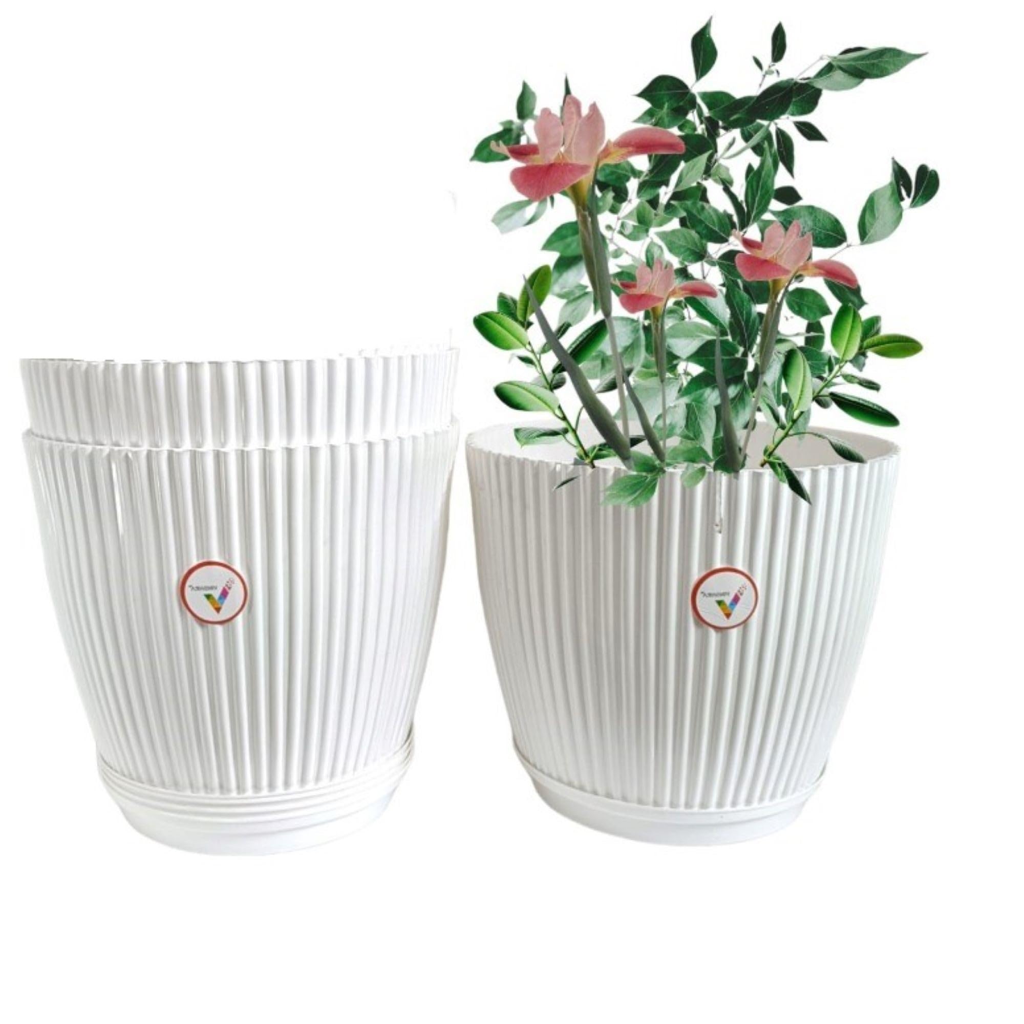 VINSHRA 11 Inch White Flower Pot with 8 Inch Tray Set of 3 Indoor & Outdoor Pots for Plants Round Plantrs for Terrace Home and Balcony Decor (B09GPLYZ4X) Amazon Price History, Amazon Price Tracker