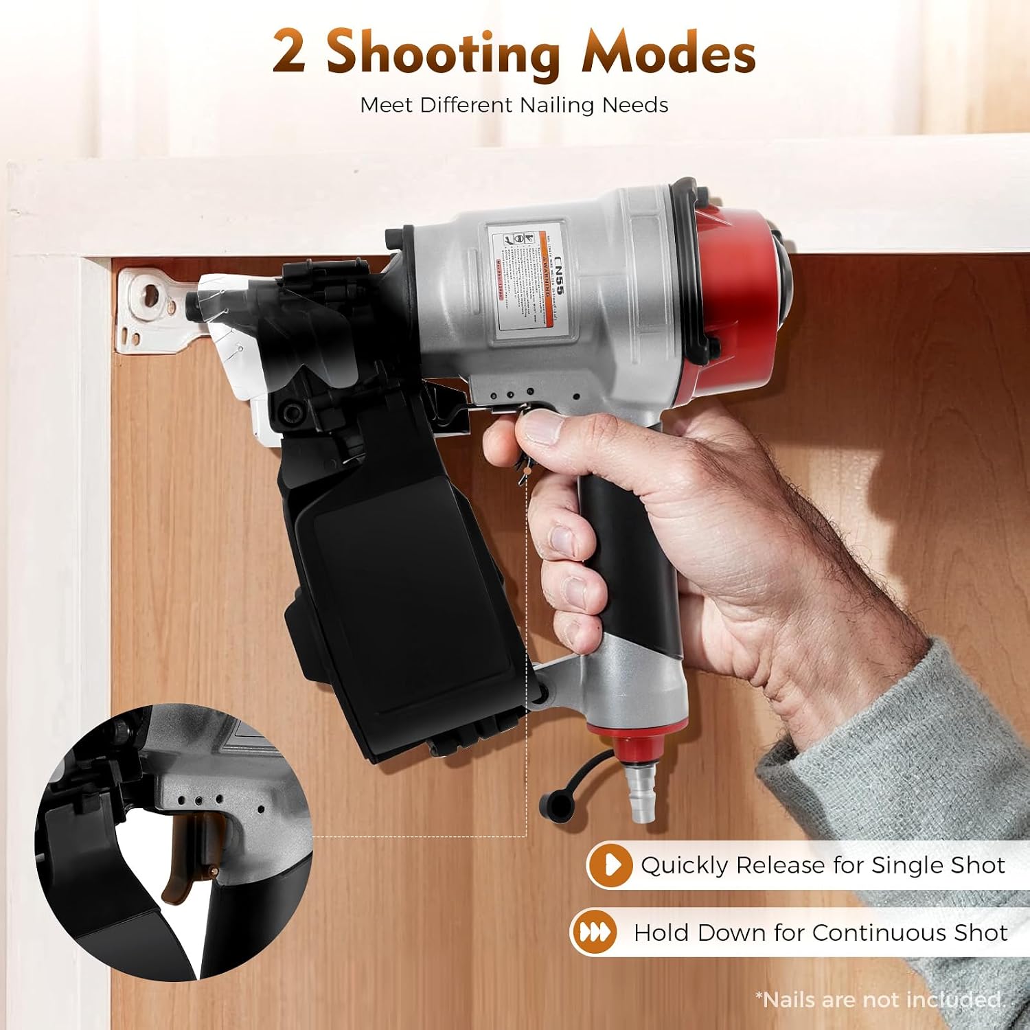 Coil Nailer Pneumatic Coil Siding Nailer Air Nail Gun 300-350pcs Capacity Pneumatic Coil Nailer