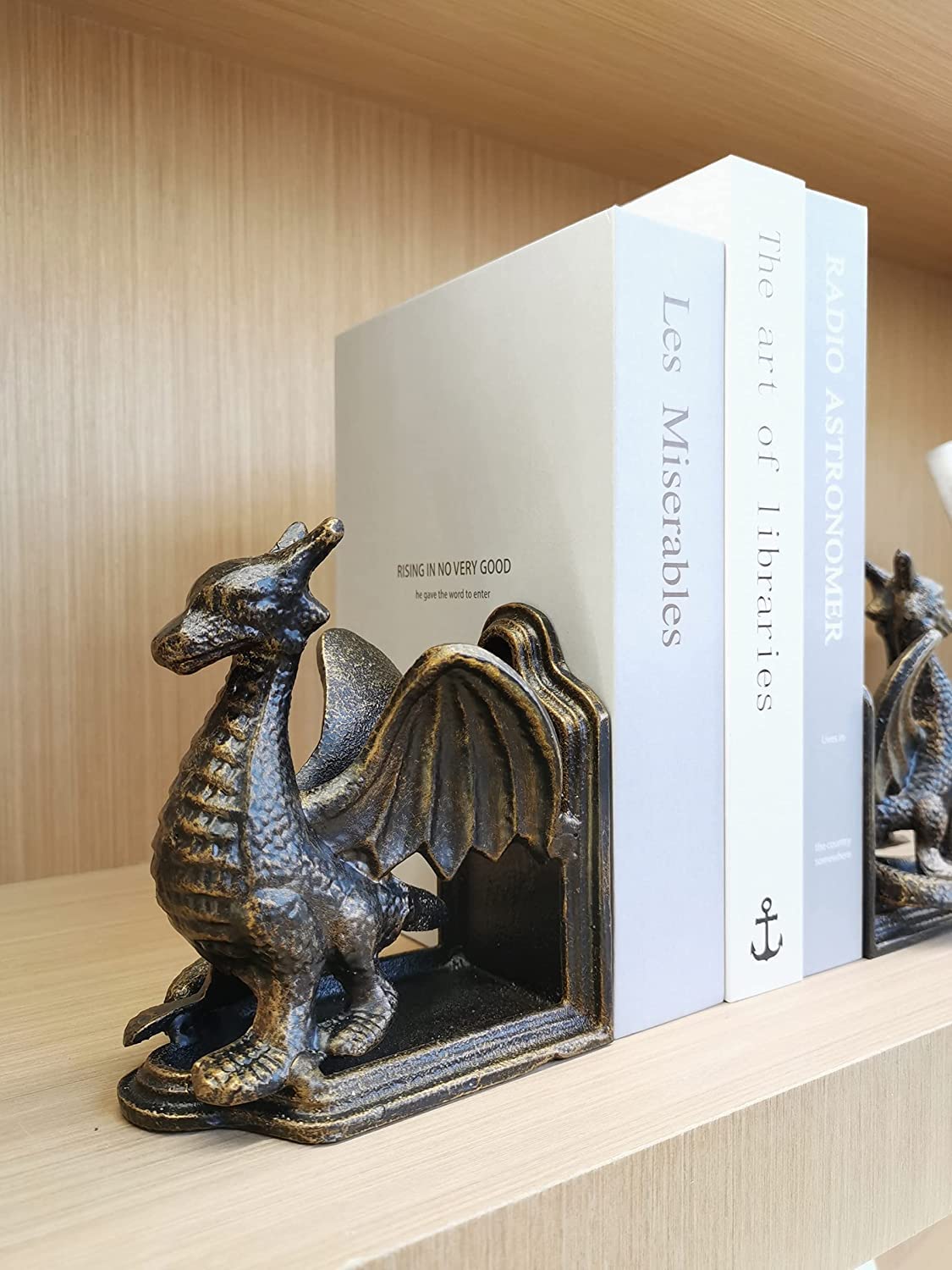 Creative Dragon Design Bookends (1 Pair) - Heavy Duty Metal Book Holder With Non-Skid Base, Abstract Art For Shelves