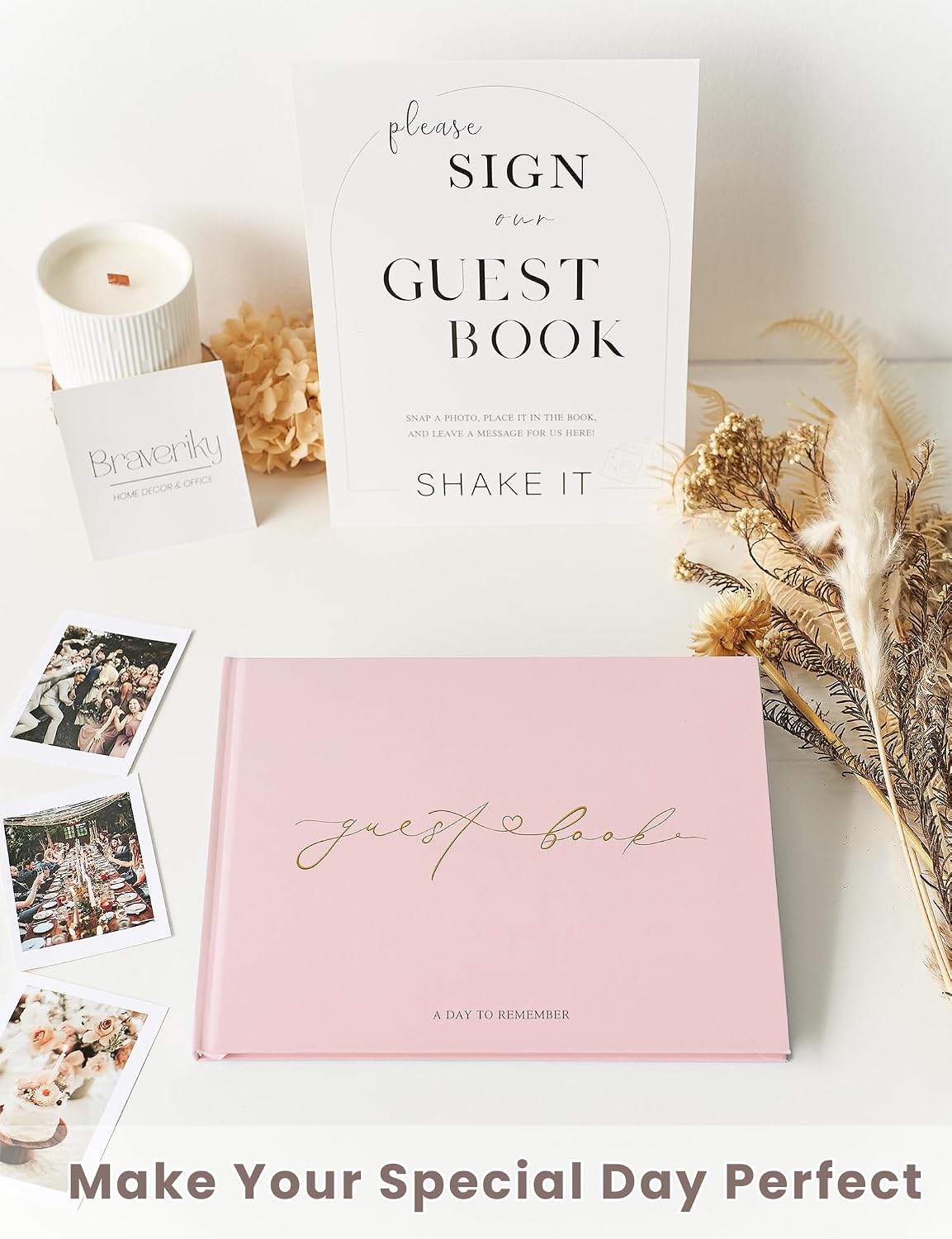 Wedding Guest Book, Polaroid Photo Guestbook for Baby Shower, Blank Pages