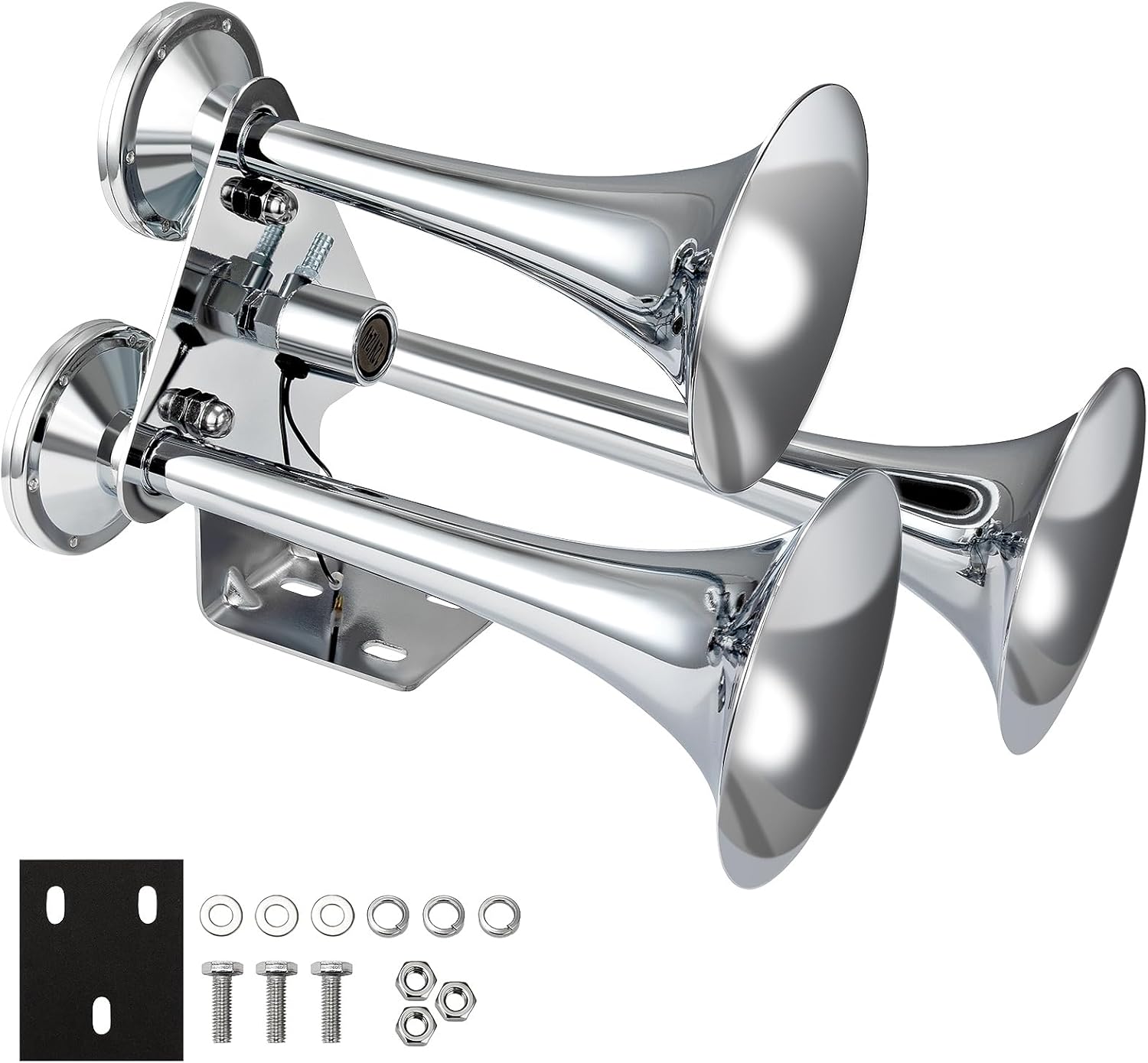 FARBIN Air Horn, 12/24V Heavy Duty Triple Trumpets Chrome Plated, Super Loud Train Horn for Truck Pickup Jeep RV SUV Boat