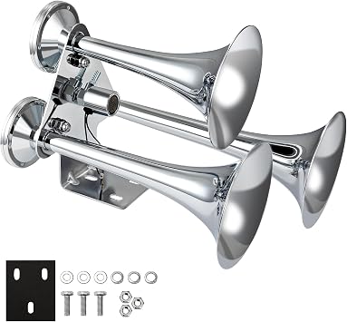 FARBIN Air Horn 12/24V Heavy Duty Triple Trumpets Chrome Train Horn Truck | 12/24 volt, 178dB, for bus/truck/train and heavy duty vehicles