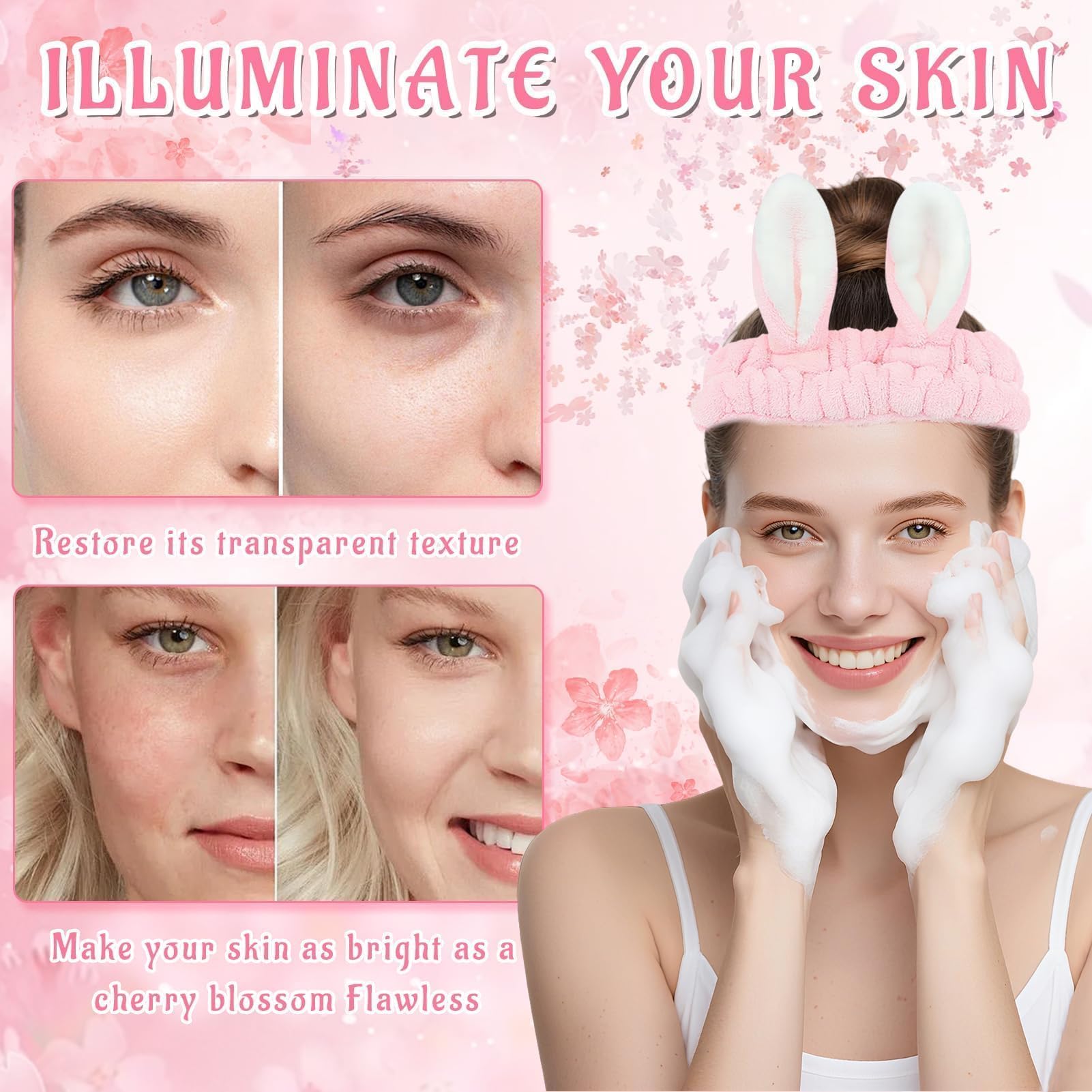 Kit per la Cura della Pelle Sakura 18 Pezzi,Include Detergente,Crema, Siero,Siero per gli occhi,Maschera di fango,Maschera per dormire, Accessori,Set Skincare Viso Completo per Ragazze e Donne