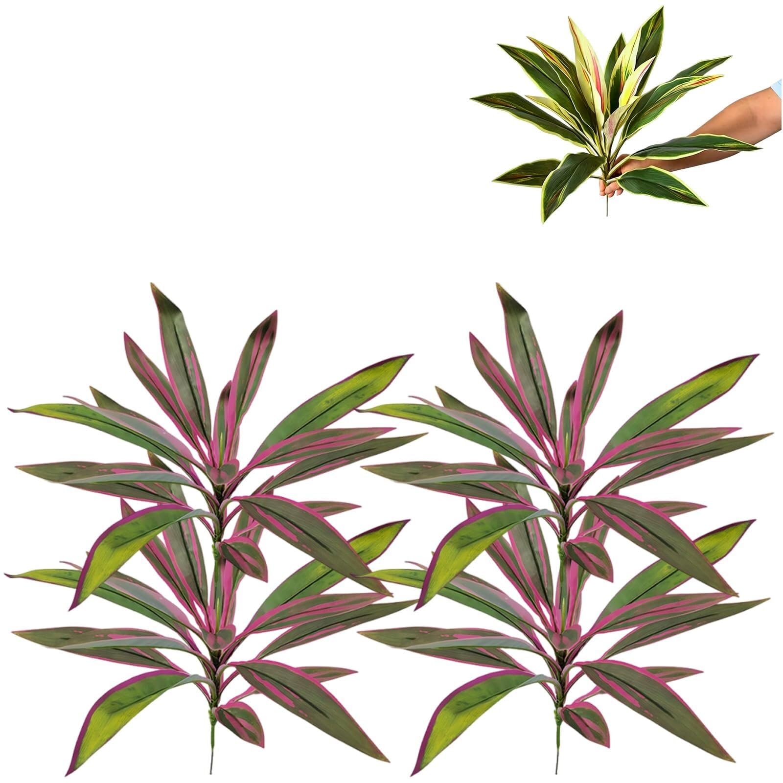 Lcpkuttr 4Pcs Pink Green 2Pcs Large Realistic Artificial Boston Fern Dragon's Blood Tree, 4 Colors Faux Greenery Plants, Faux Greenery For Plant Wall Floral Arrangement Accessories R0g612(4Pcs Pink Green)