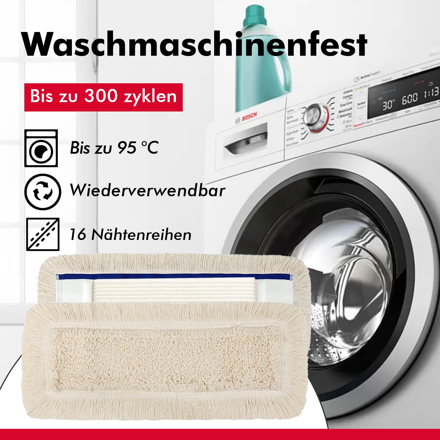 100 Stck 50 cm Baumwoll Wischmop Taschen aus Polyester Ersatz für Mop Klapphalter Wischmoppbezug für Versiegelung Reinigung von Bodenbeläge wie Laminat Dielen