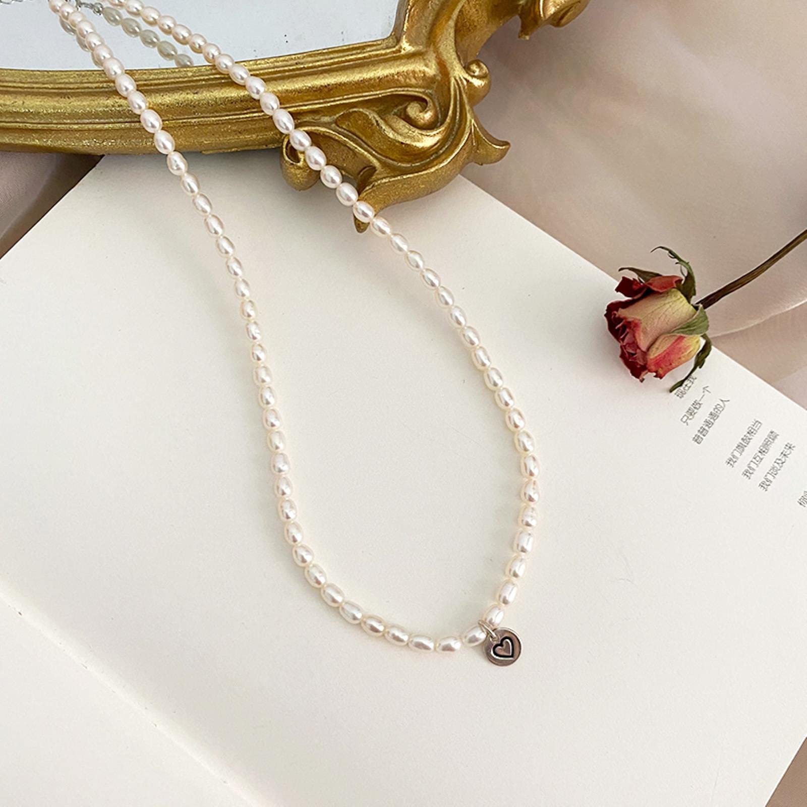 LOKILOKI Collar De Perlas De Agua Dulce Natural 925 Joyas De Corazón De Amor Pequeño De Plata Esterlina para Mujer Nuevo Regalo