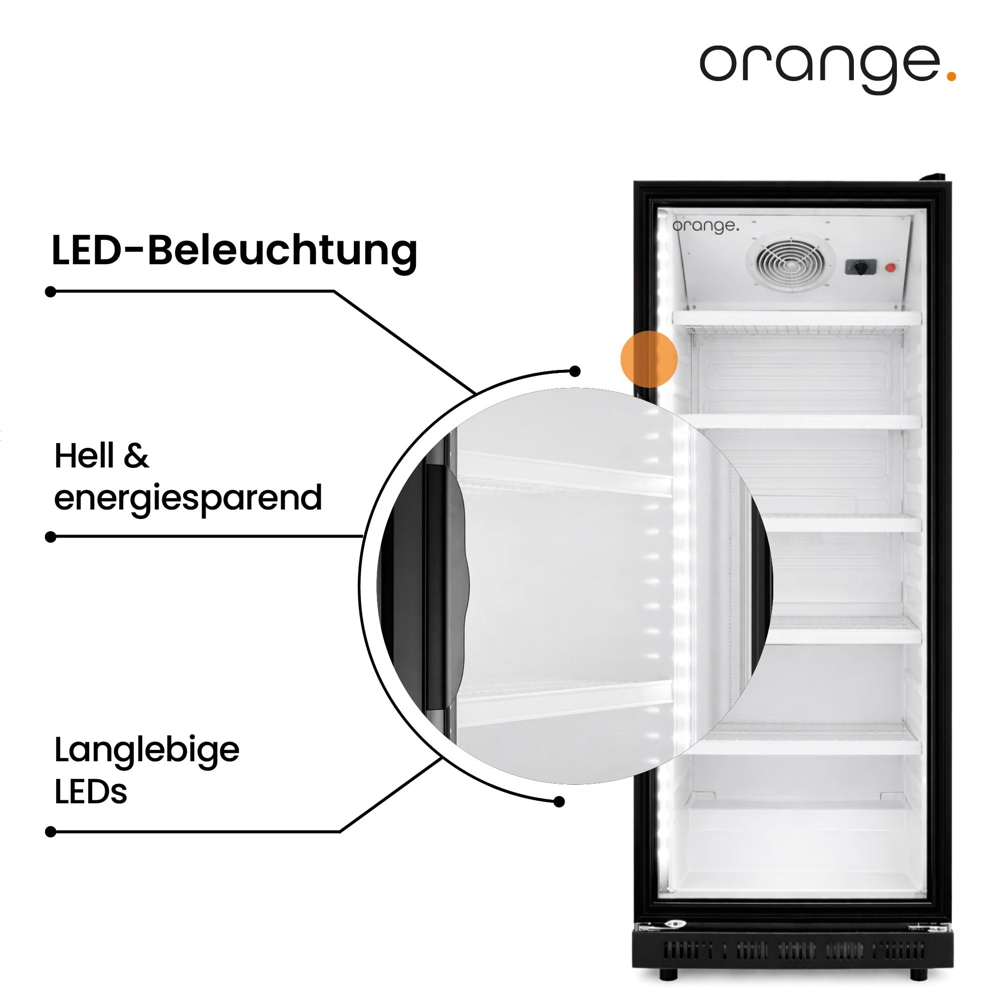 Profi-Getränkekühlschrank 230L Umluftkühlung Glastür Abschließbar LED-Beleuchtung 50cm Weiß-Schwarz