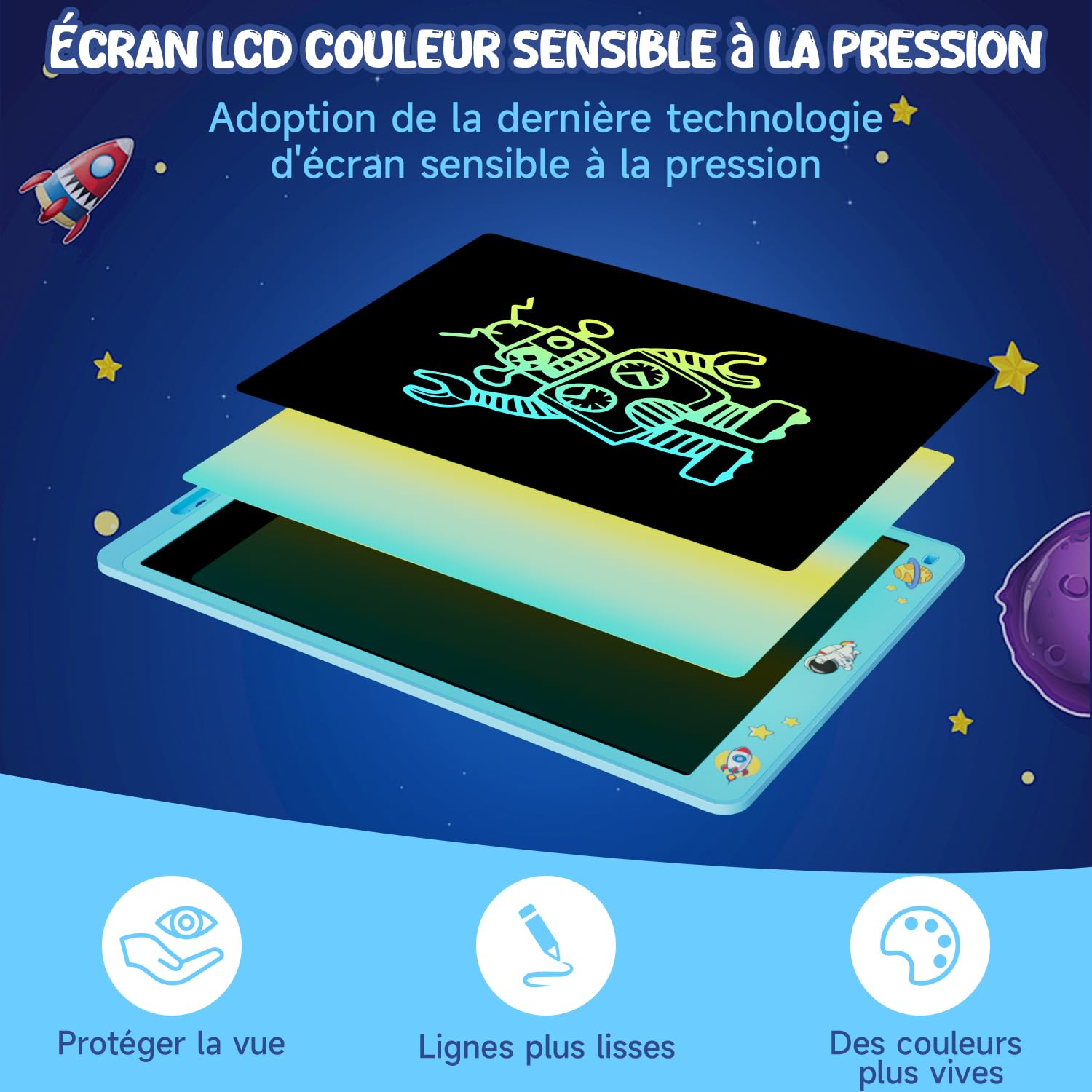 16 Pouces Tablette d'écriture pour Enfants, Electight Tablette de Dessin LCD Tableau, avec Fonction de Verrouillage D'effacement, Cadeau Surprise pour Filles Garçons de 2-8 Ans (Bleu) - 4