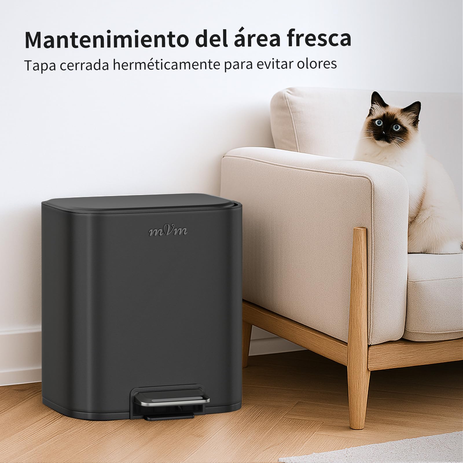 mVm Papelera de Cocina con Pedal 20L, Cubo de Basura Negro, Acero Inoxidable Antihuellas, Tapa Amortiguada Cierre Suave, con Cubo Interior Extraíble, para Cocina Oficina Baño