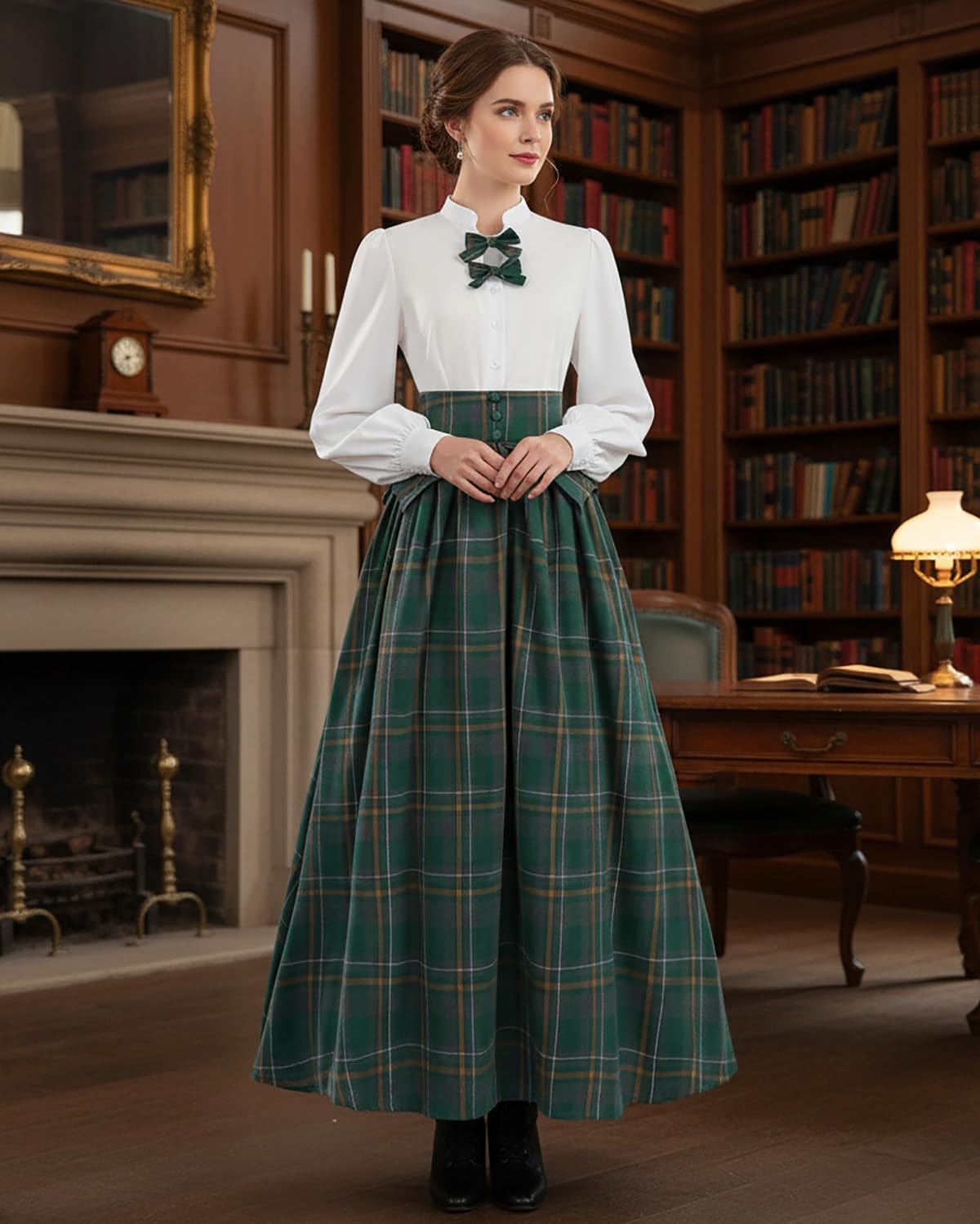 LTAKK Victorian Dress for Women Plaid Edwardian Renaissance Dresses Vintage Tartan Skirt - Image 7