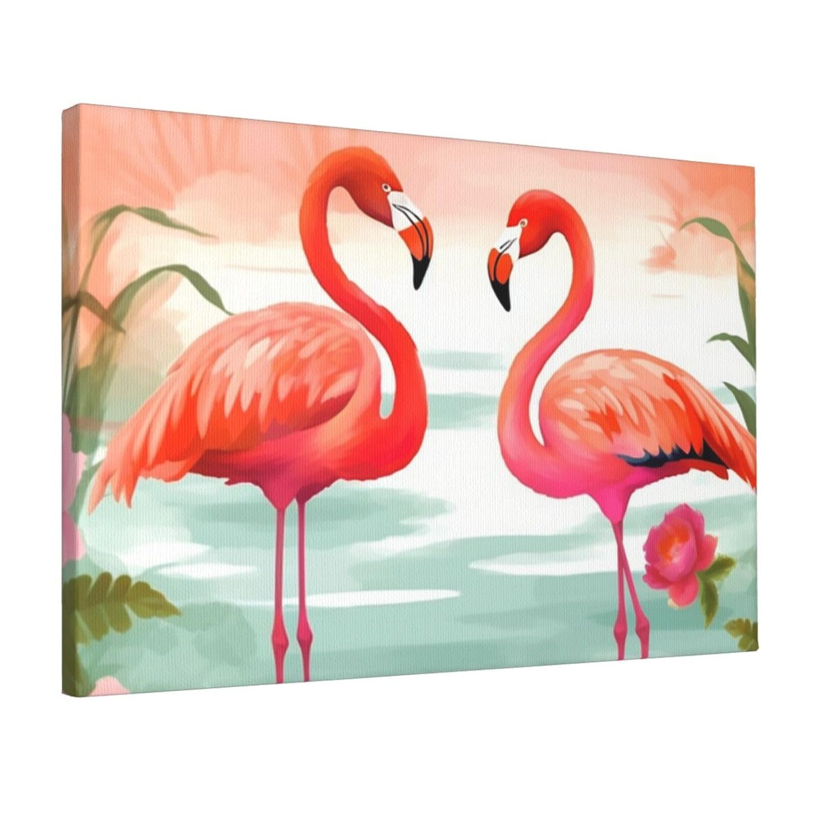 DWVTSLH Two Red Flamingos Poster Paintings Canvas Wall Art Bedroom Prints Home Decor Hanging Picture Modern Home Artworks Aesthetic for Living Room Office Wall Decor 12x18in Unframed