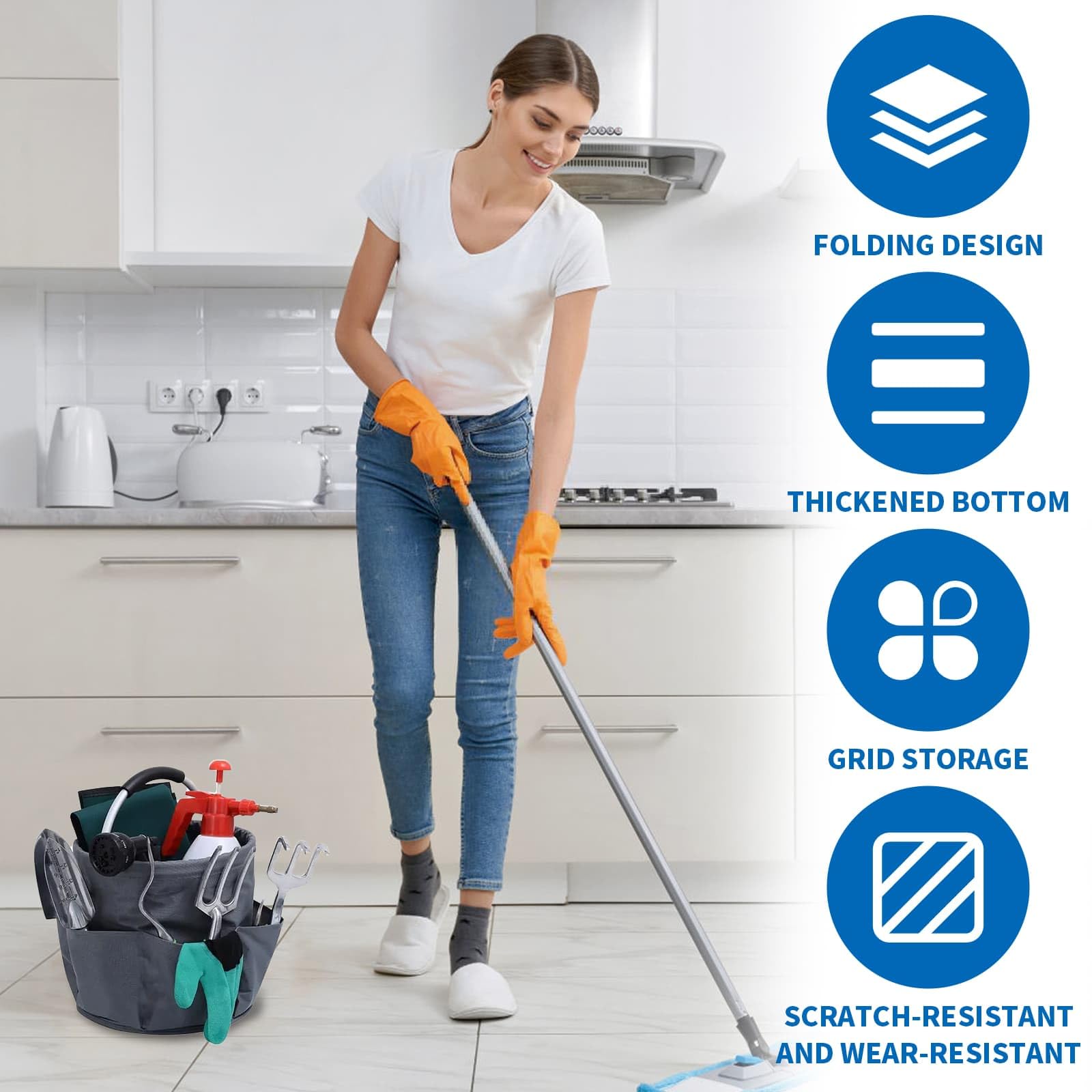 Foldable Cleaning Caddy with Handle Storage Box, 17L Multi-Pocket Caddy Organizer Tool Bag - Image 3