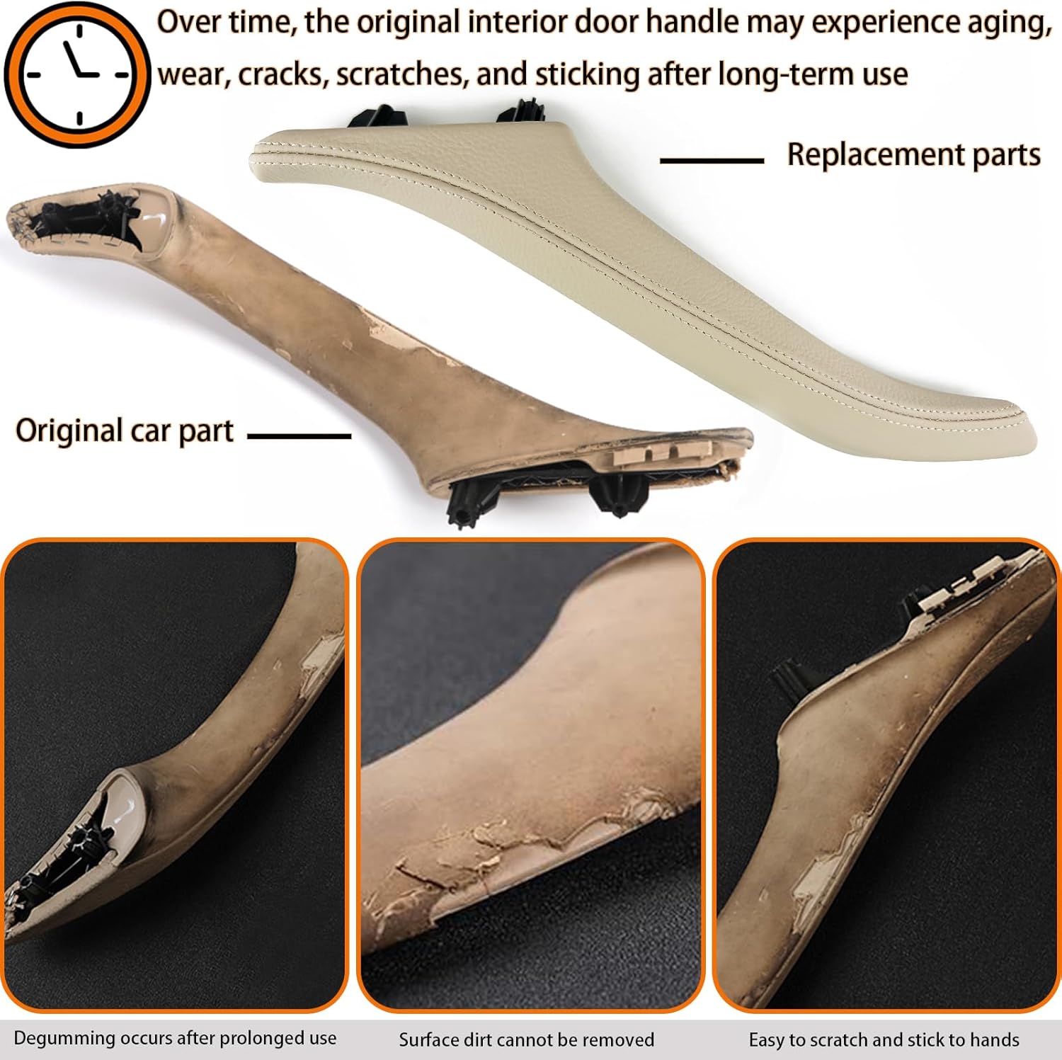 Car Door Handle for BMW 5 Series F10 F11 2011-2016 Left Side Interior Door Handles Replace Cover Car Door Handle Assembly 520i 528i 530i 535d 535i 550i (Beige White, Left Door Handle)