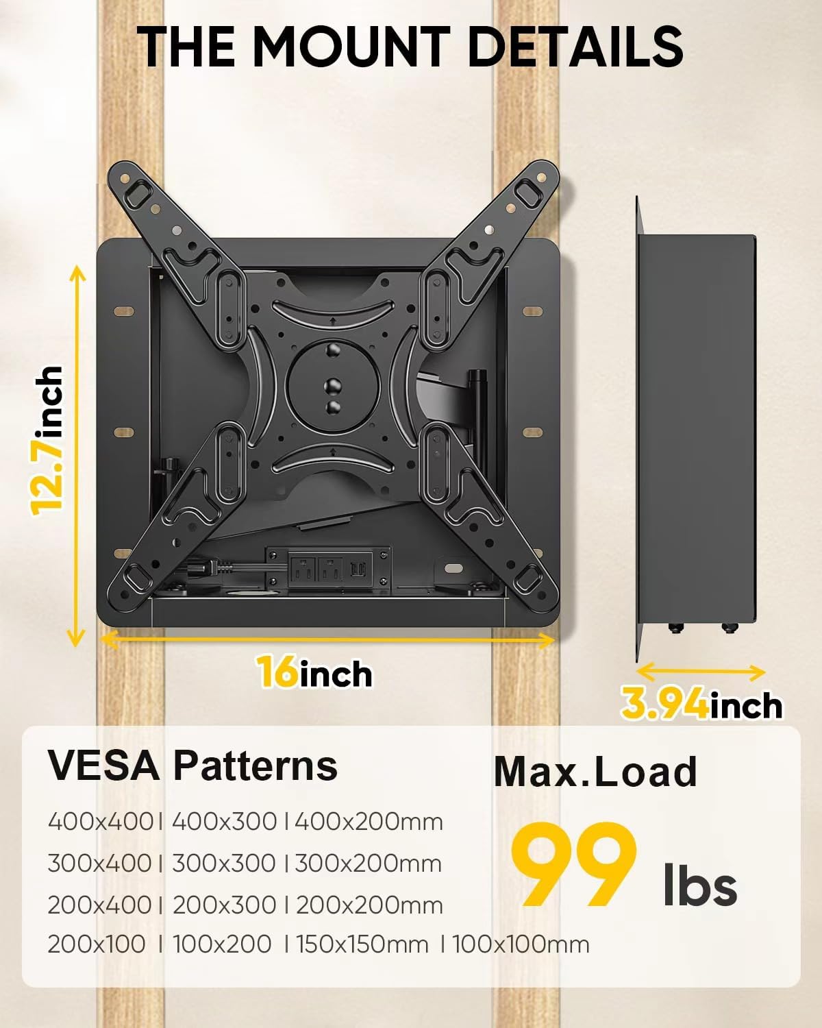 FORGING MOUNT Recessed in-Wall TV Mount for 32-70" TVs,Holds 99lbs,Low Profile Rotating in-Wall TV Mount,20 Inch Extended Arm with Landscape to Portrait Rotation,Swivel & Tilt, Max VESA 400x400