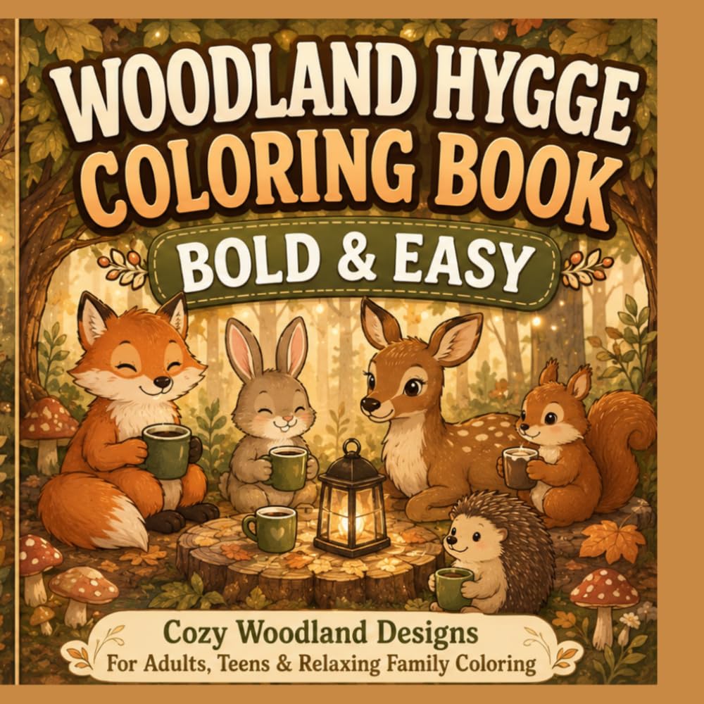 Woodland Hygge Coloring Book Bold & Easy: Cozy Woodland Designs for Adults, Teens & Relaxing Family Coloring