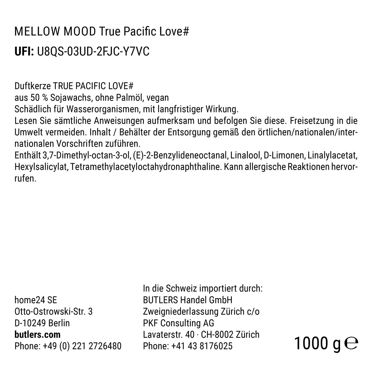 BUTLERS XL Duftkerze True Pacific Love Glas - MELLOW MOOD - 40h Brenndauer | Note Bergamotte & Kardamom - ø19 x H8 cm - Parfümkerze zur Raumbeduftung - Wellnesskerze für Wohnzimmer & Büro