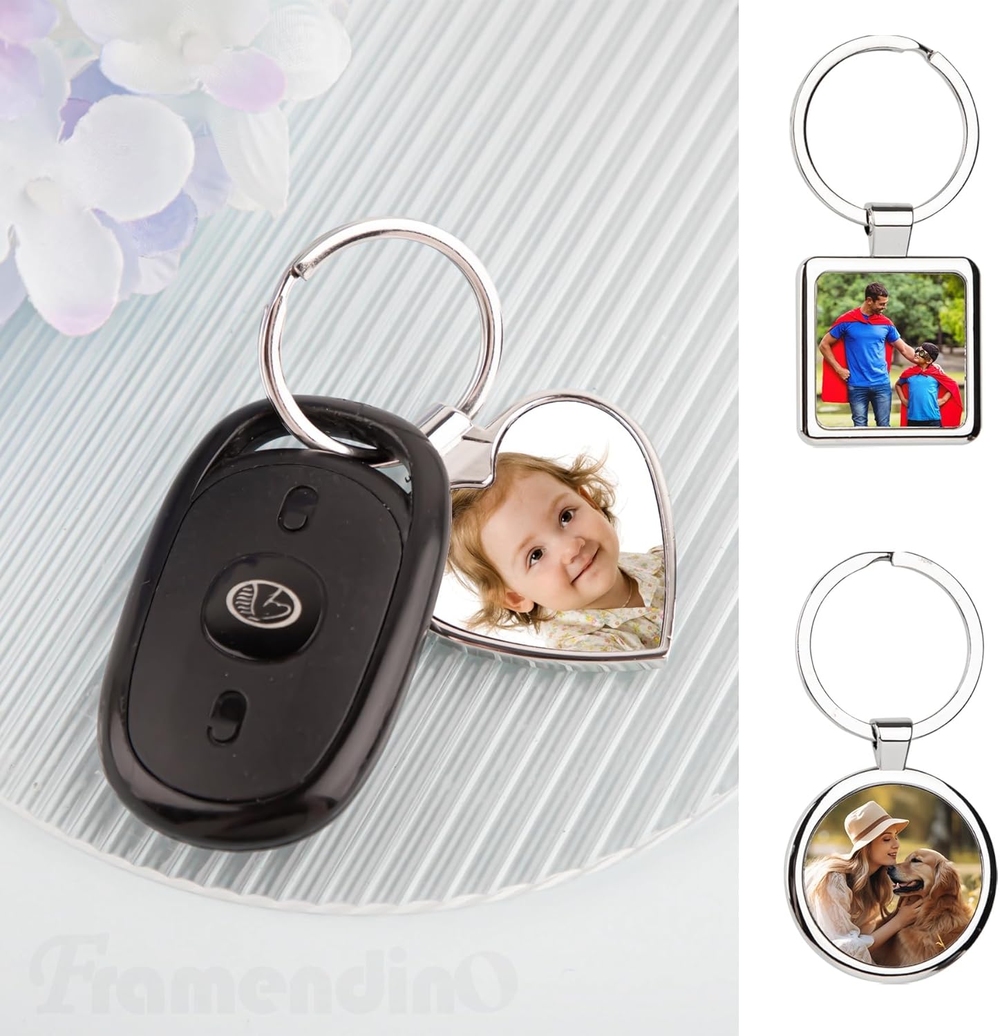 Framendino, 12 Pack Sublimation Keychain Blanks Heat Transfer Press Blank Key Chains with Rings for DIY Photos Crafts Rectangular Round Square Love Heart Silver - Image 5