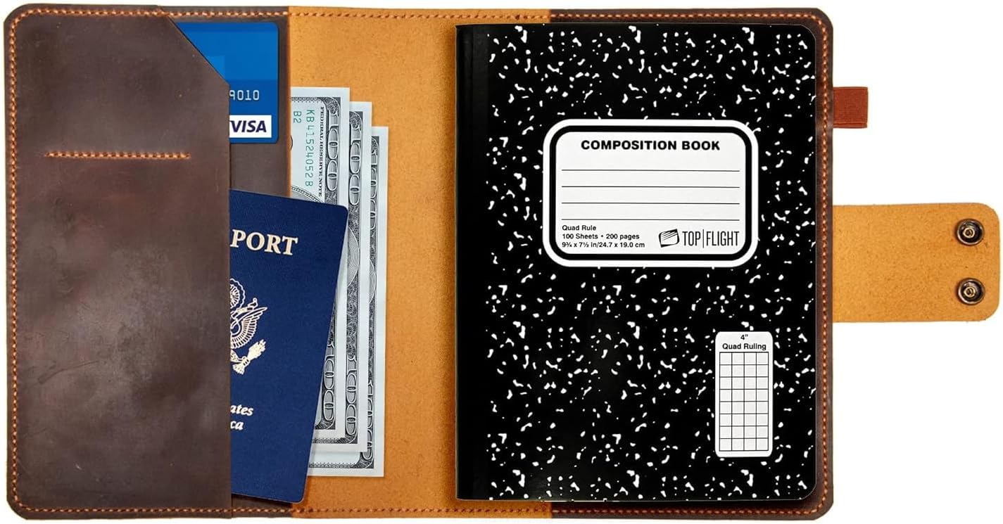 Genuine Distressed Leather Composition Notebook Cover, 10in× 8in Size; Gift For Men & Women'S, Vintage Rustic Leather Cover Portfolio For Composition, Customized Gift (Brown)