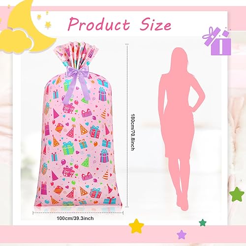 Miniatura 3 de Ctosree 2 bolsas de regalo extragrandes de 70 x 40 pulgadas, bolsas de regalo gigantes de plástico rosa, bolsas de regalo de gran tamaño con 2
