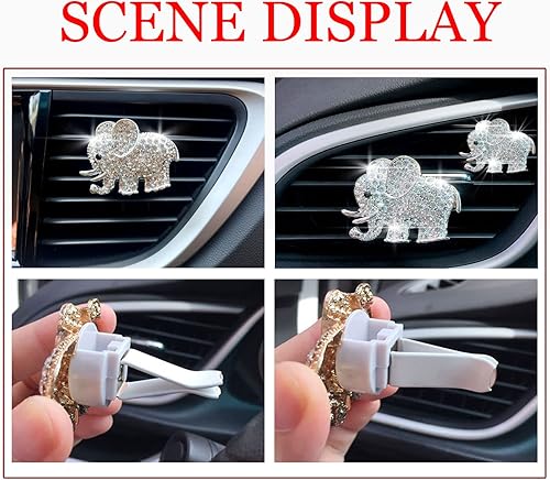 Miniatura 3 de Clip de ventilación de coche con elefante de diamantes de imitación, 2 piezas, adornos brillantes con cristal de elefante para difusor de aire del