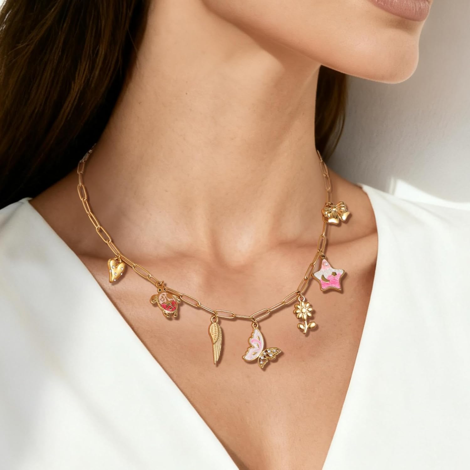 LALAPPLE Chunky Charm Necklace for Women 14K Gold Plated Stainless Steel Trendy Cute Summer Beachy Charm Pendant Hypoallergenic,Boho Summer Seashell Beach Starfish Surfer Jewelry - Image 4