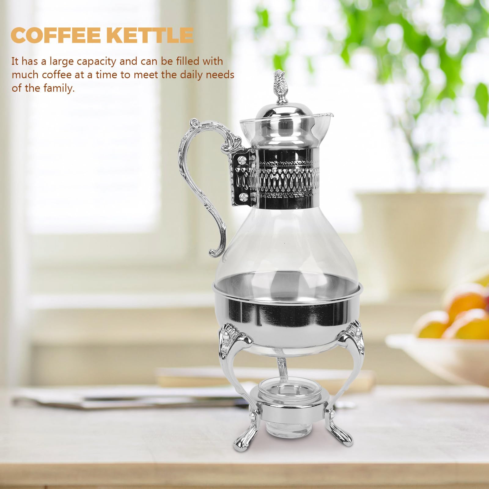 USHOBE Europäische und Komfortablem Griff Kaffeekanne aus Glas mit Großer Kapazität Wärmbare Teekanne aus Zinklegierung und Glas für Haushalt und Café