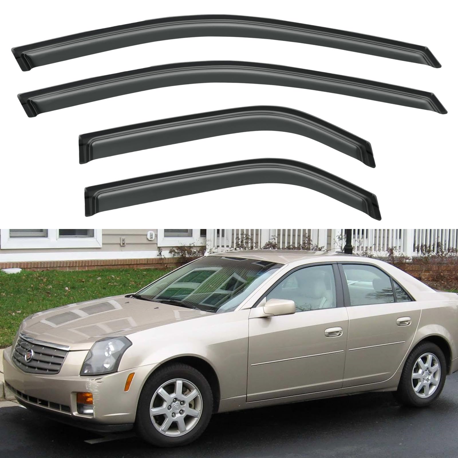 Window Visors Rain Guards for 2003 2004 2005 2006 2007 Cadillac CTS | Out-Channel Window Vent Wind Deflectors Visors Shades Protectors for 03 04 05 06 07 Cadillac CTS