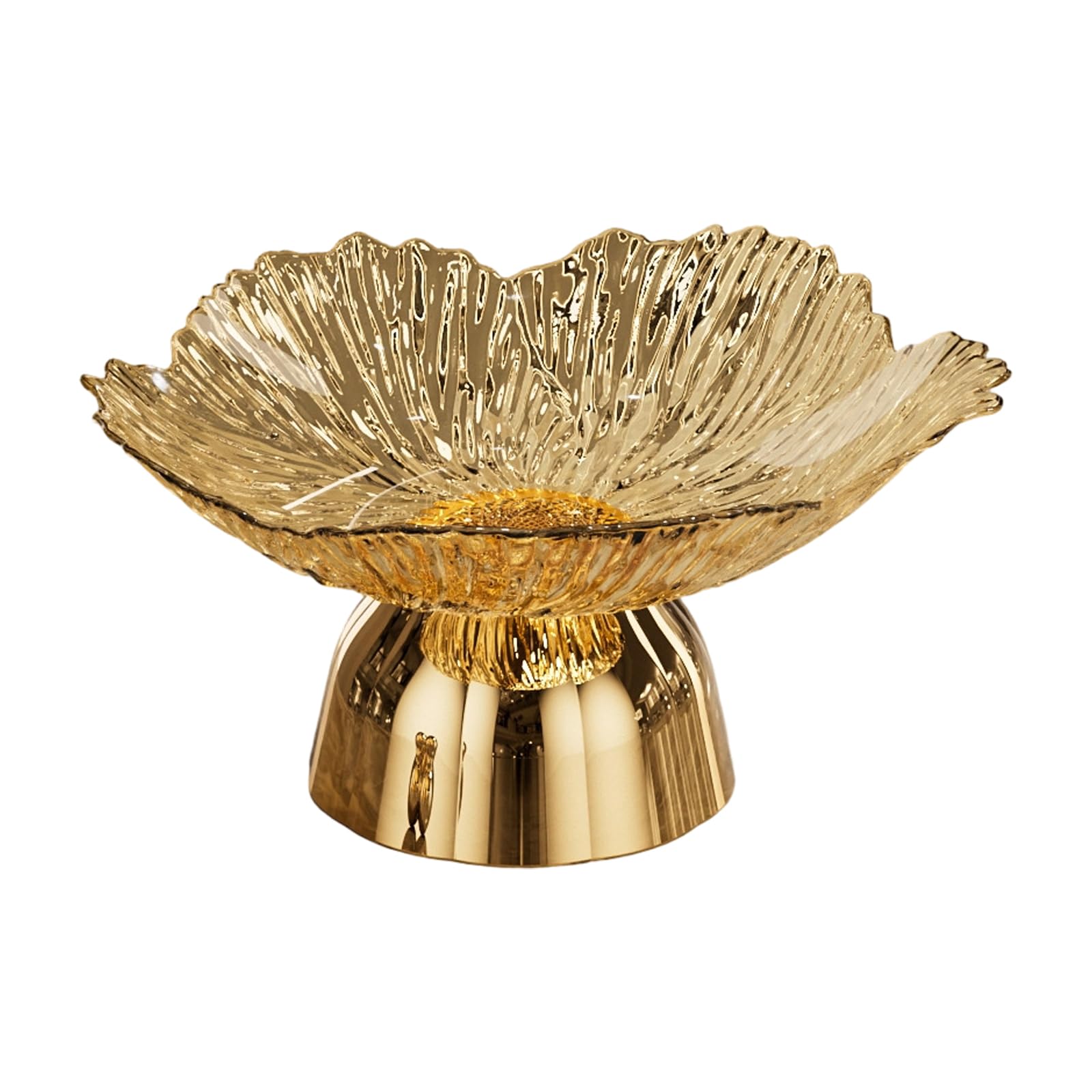 PANGBOER High Foot Fruit Tray Petal Shape Dessert Bowl with Anti Slip Texture and Wooden Texture Base High Foot Fruit Tray