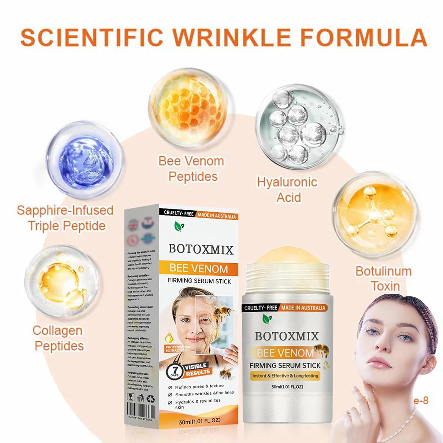 Bee Venom Firming Serum Stick,Advanced Firming & Wrinkle-Reducing Cream, Restore Skin Elasticity,Moisturizing, Lifts, Plumps and Firms Skin Works for all skin (2)
