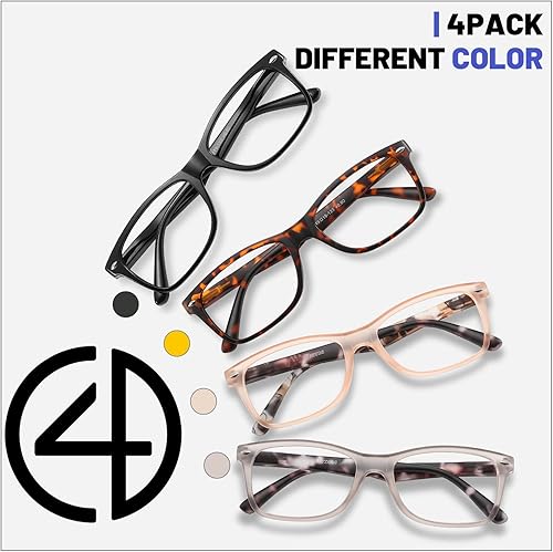 Miniatura 6 de Przene Paquete de 4 lentes de lectura clásicos rectangulares con bloqueo de luz azul para mujeres y hombres con bisagras de resorte 1177