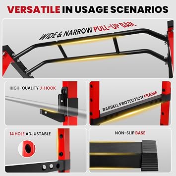 Power Cage 1800 LBS Capacity Multifunctional Power Racks for Home Gym, 2 in 1 Squat Rack with Skinny Pull Up Bar, Pin and Pipe Safeties, Standard J-Hooks, Power Rack for Bench Press Deep Squat