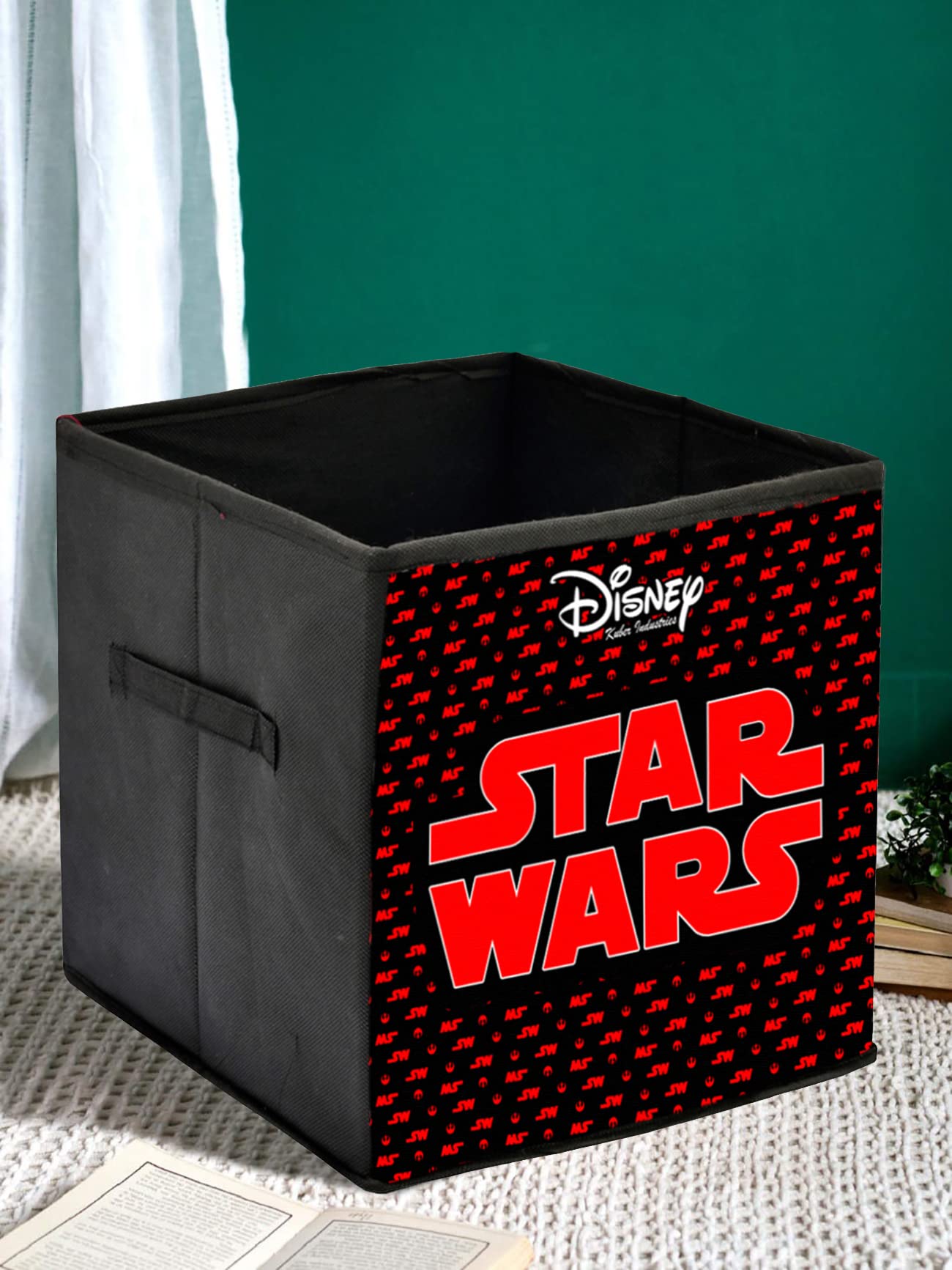 Kuber Industries Disney Star War składany kosz do przechowywania/sześcian/organizer na zabawki, ubrania i książki z uchwytami - opakowanie 3 szt. (czarny) -HS43KUBMART26294