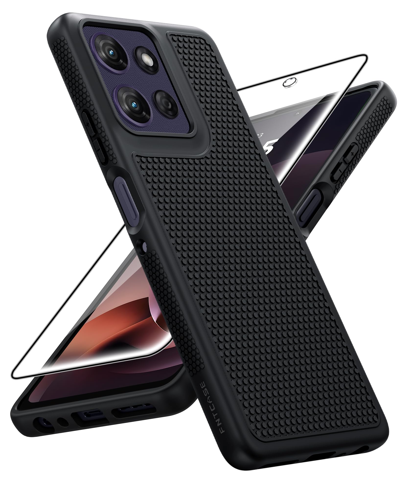FNTCASE for Moto G-Power 2025/2026 Case: Non Slip TPU Shockproof Black | With Screen Protector, Military Grade Drop Protection, Anti-Scratch, Matte Textured Protective Phone Cover, Daily Use, Black