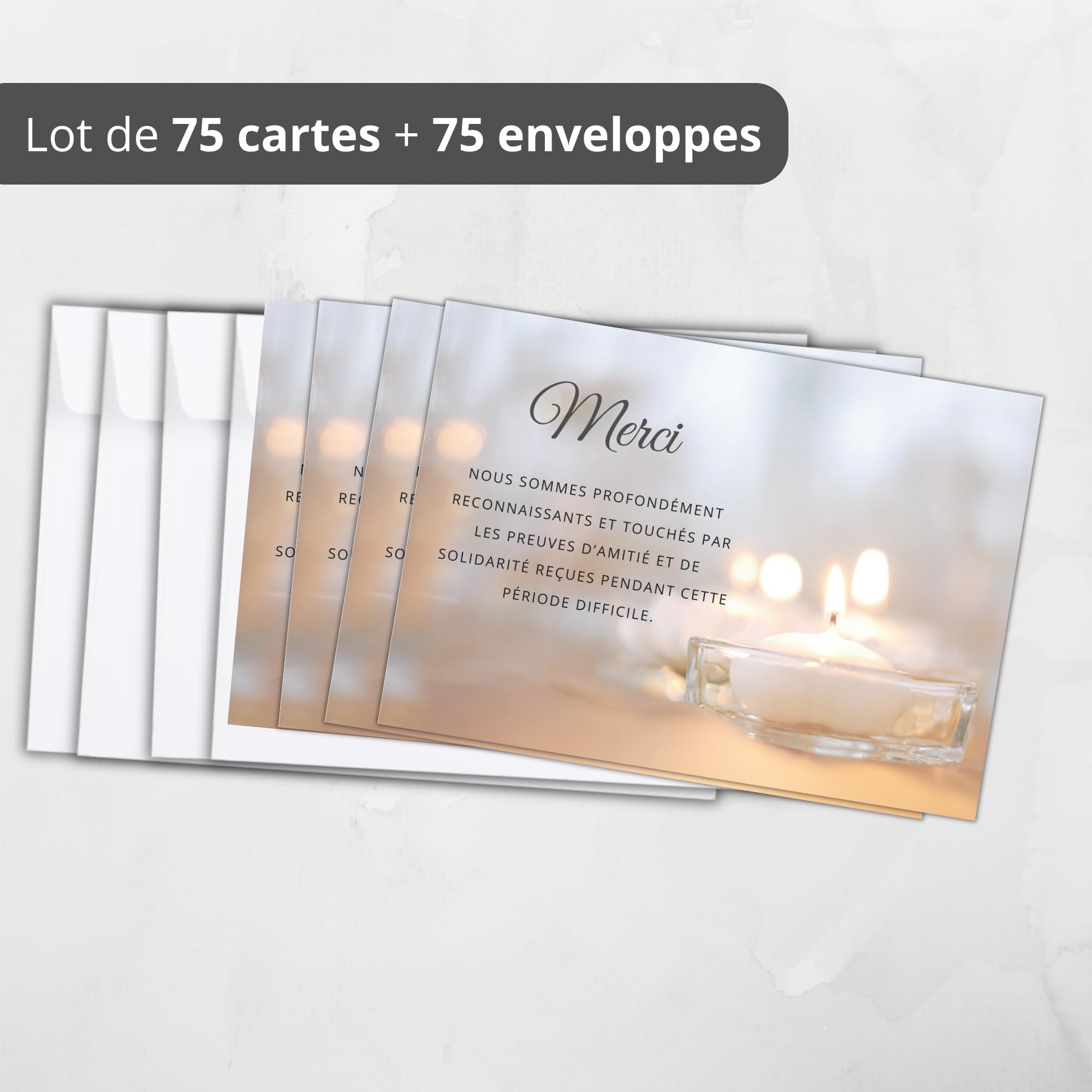 Biglietti ringraziamento lutto – Set di 75 biglietti + 75 buste bianche, condoglianze, morti ossessanti o funerali, carta opaca di qualità, formato cartolina (14,8 x 10,5 cm), design sobrio ed