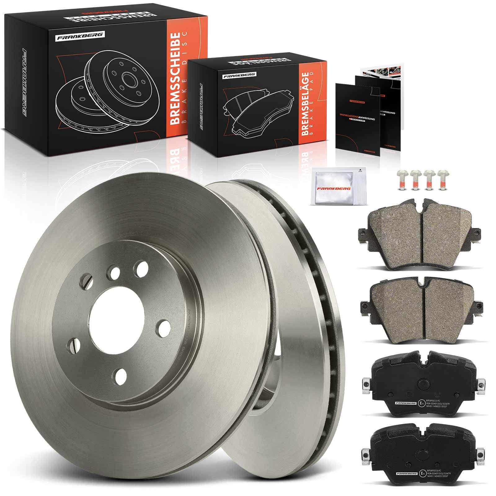 Frankberg Set freni incl. 2x Dischi Freno + 4x Pastiglie dei Freni Anteriore Compatibile con Serie 1 F40 2 Gran Tourer F46 M.i.n.i Countryman F60 X2 F39 Replace# 34116799351