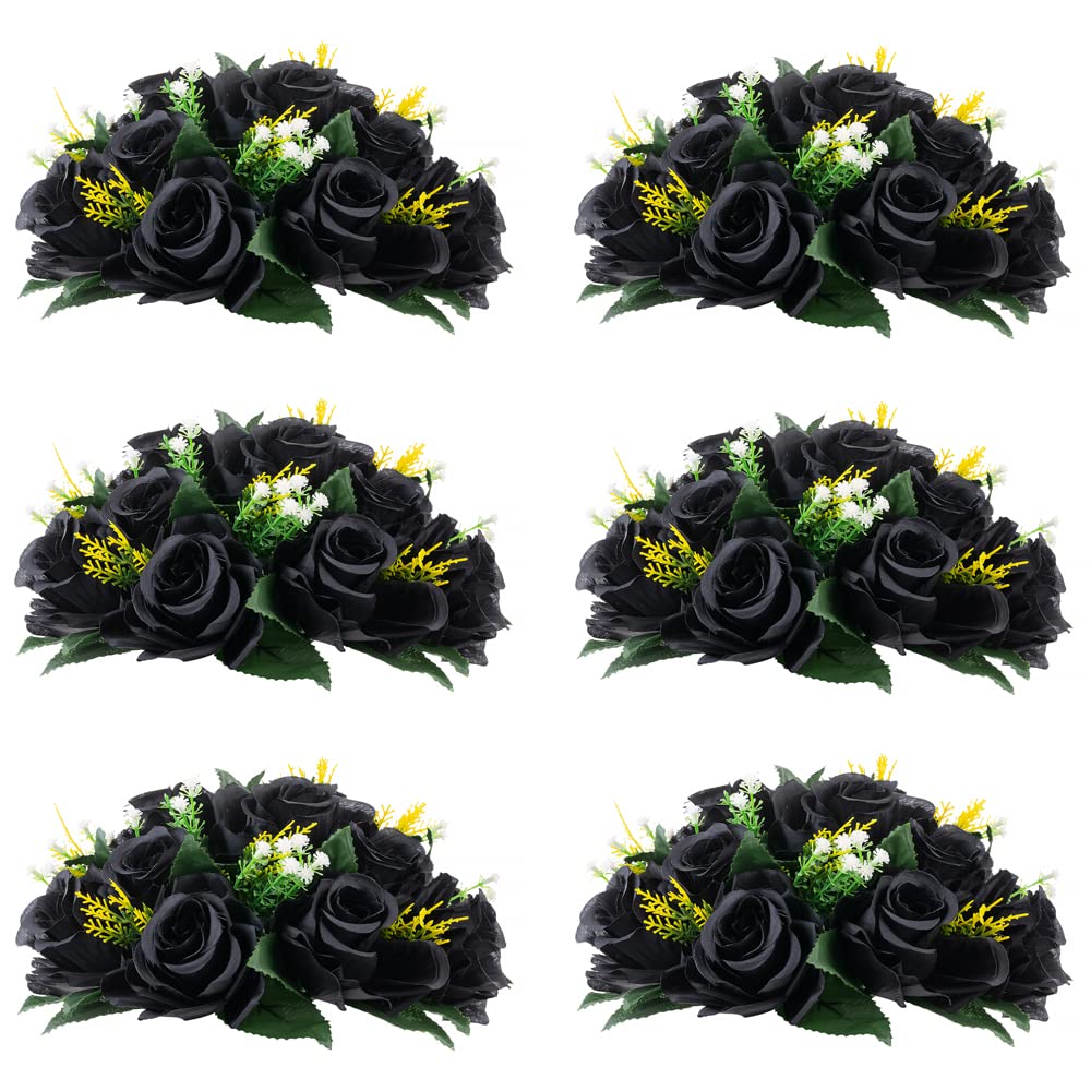 Flower Balls for Centrepieces Halloween Decoration - 6 Pcs Rose Balls Artificial Flowers Black Fake Flower Ball Kissing Ball Floral Flowers Bouquets Arrangement for Christmas Party Event Home Decor