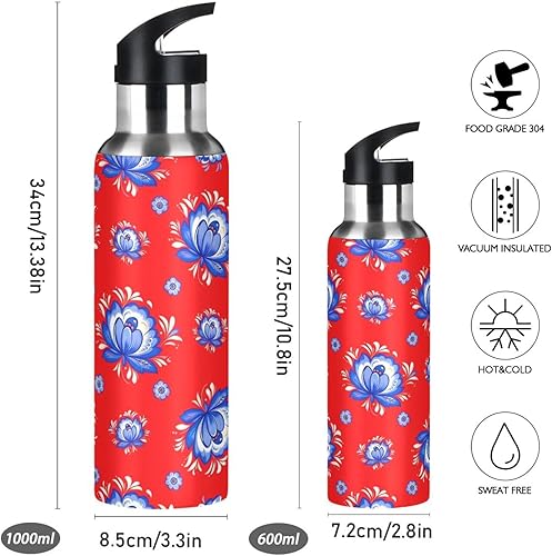 Miniatura 2 de Russian Folk Floral - Botella de agua de acero inoxidable aislada al vacío de 20 onzas, sin BPA, botella de agua deportiva a prueba de fugas