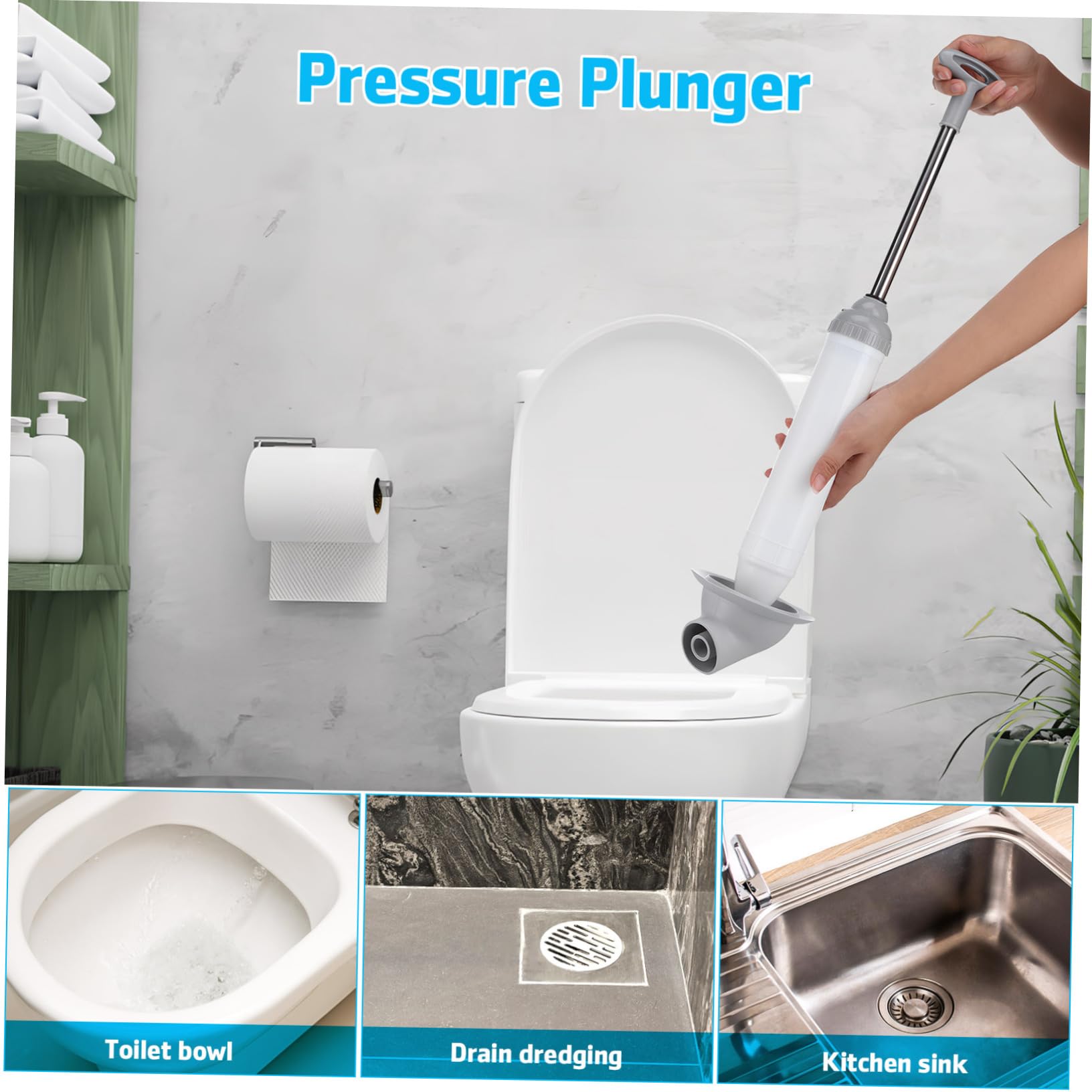 Sturalavandino a Vuoto ad Alta Pressione per WC e Scarichi | Acciaio Inox e Pp, Testina Curva, Uso Semplice, Bianco, per Bagno e Cucina