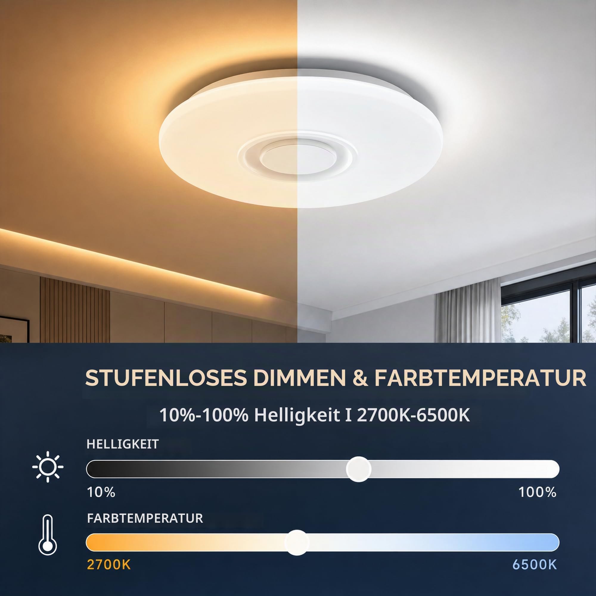 24W Ø40cm LED Deckenlampen mit Bluetooth Lautsprecher | Fernbedienung, RGB, Farbwechsel, Dimmbar, Warmweiss Kaltweiss, Musik Lampe für Wohnzimmer Schlafzimmer
