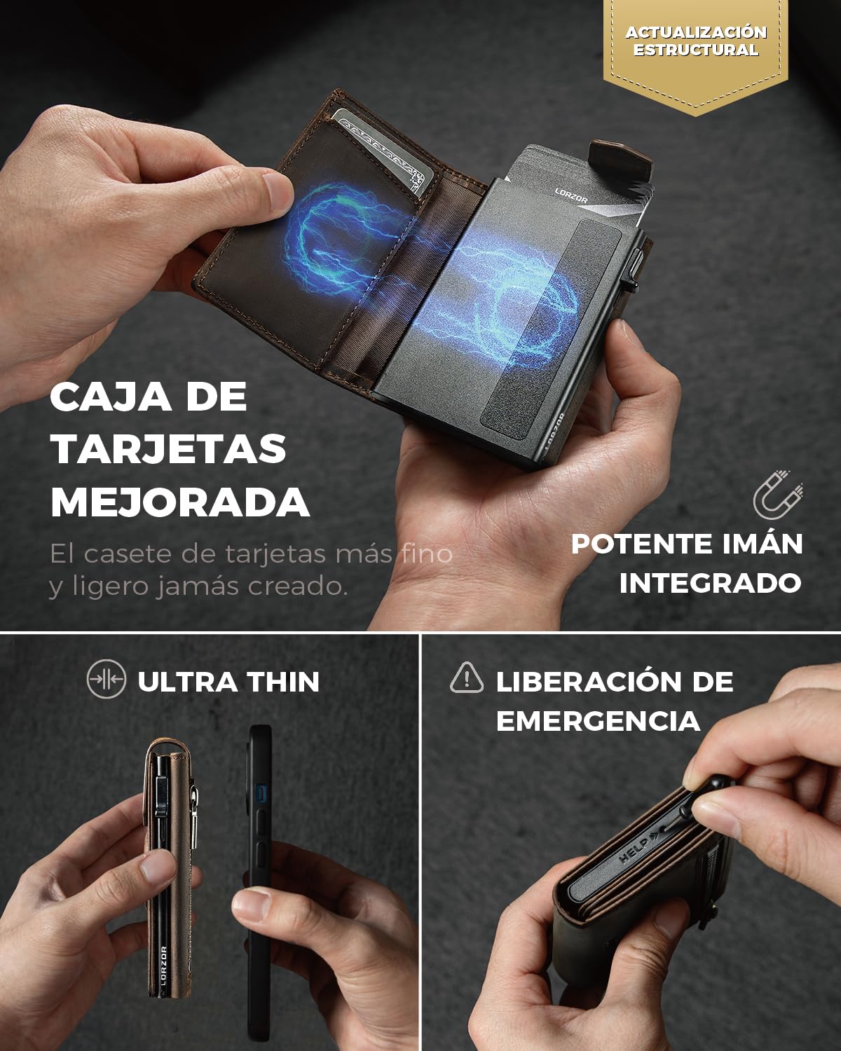 LORZOR® Cartera para Hombre Pequeño con Monedero & Protección RFID, Billetera de Piel Pop-up con Tarjetero, Capacidad para 10 Tarjetas con Cierre Magnético