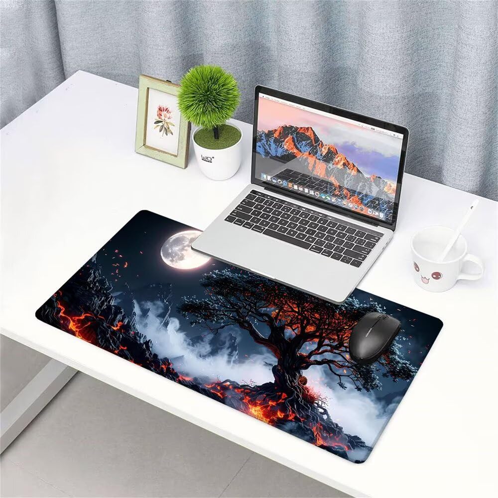Alfombrilla de Mouse para Juegos, Nero, XXL, Antideslizante, Impermeable, Diseño de Albero, Extendido, Grande, 1400x600x3mm, para PC, Laptop, Ufficio, Famiglia d-458