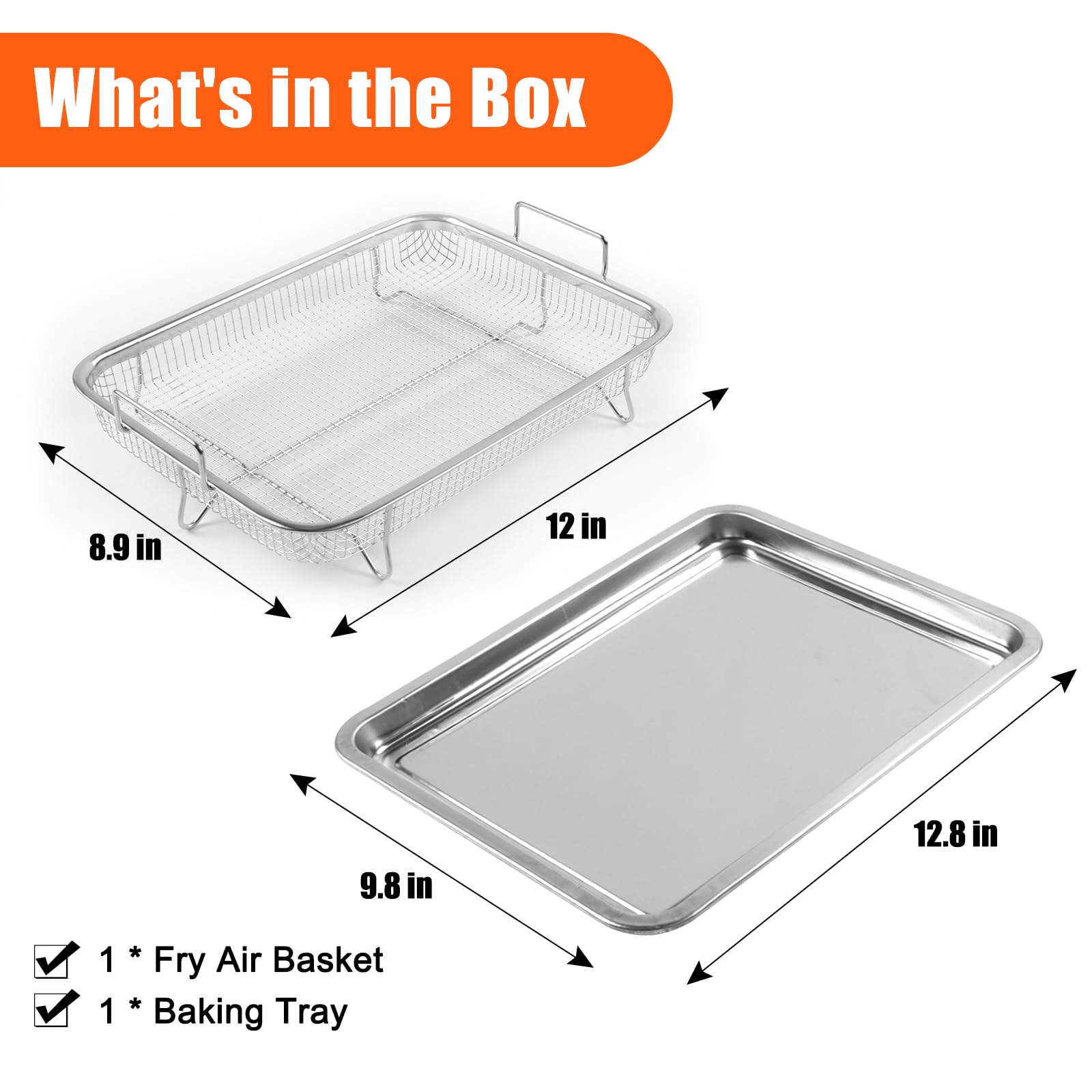 Stainless Steel Air Fryer Basket & Tray for Oven, 12.8" x 9.8", Rectangular, Silver — Amazon image 6