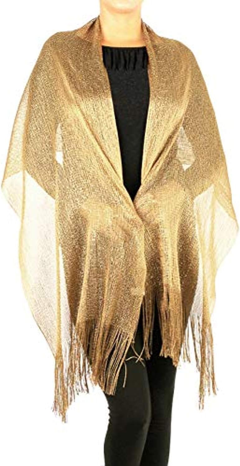 PASKMLNATwo Tone Modern Metallic Fishnet Party Shawl Fringe Lurex Scarf