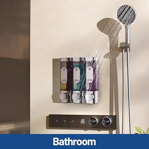 Miniatura 7 de Dispensador de champú y acondicionador, dispensador de champú Lanrritoire para ducha sin taladro montado en la pared, dispensador de champú y gel de