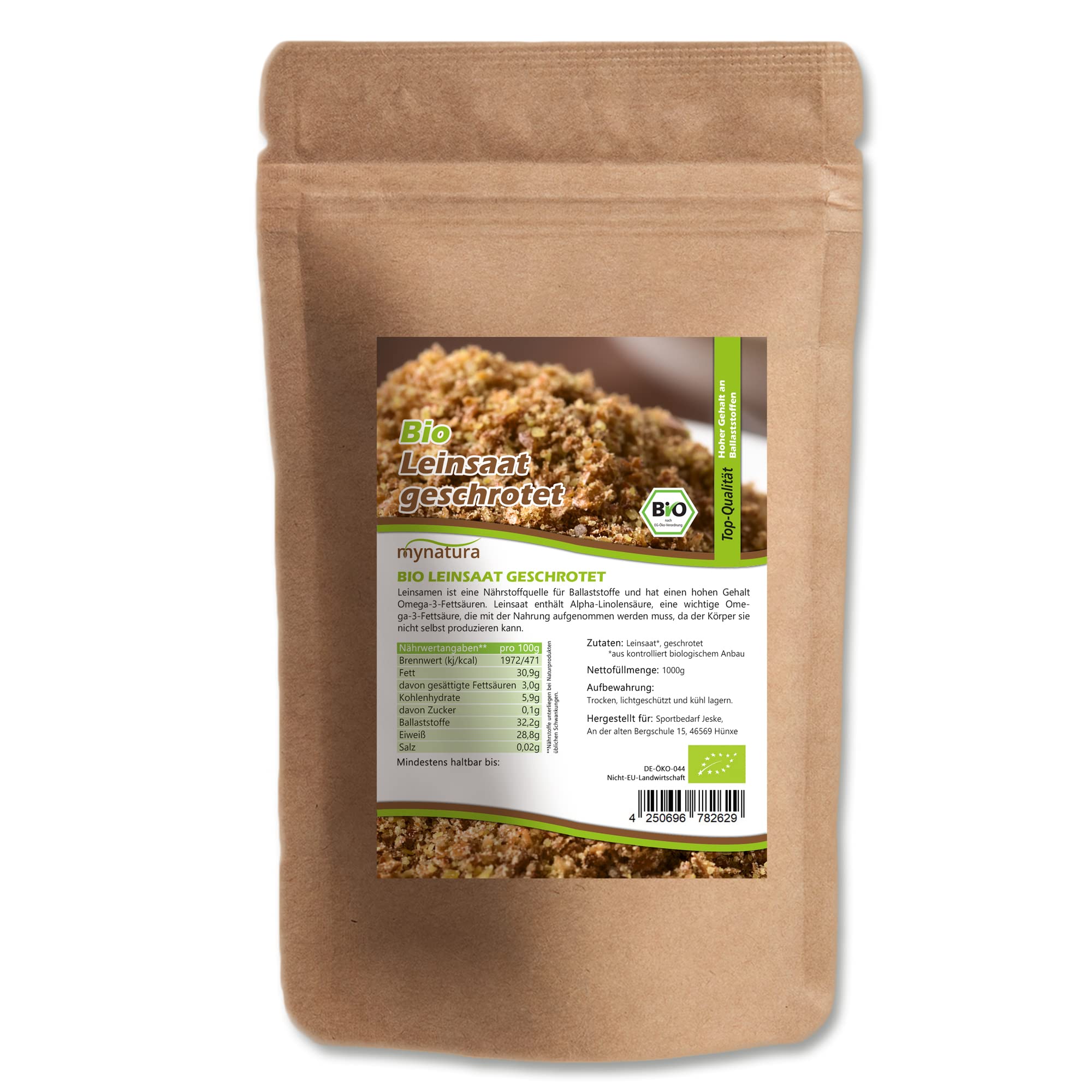 Mynatura Bio Lein geschrotet I Leinsamen I Leinsaat I biologischer Anbau I Vegane Küche I braune Samen geschrotet I Im Beutel (1x 1000g) Drogerie & Körperpflege
