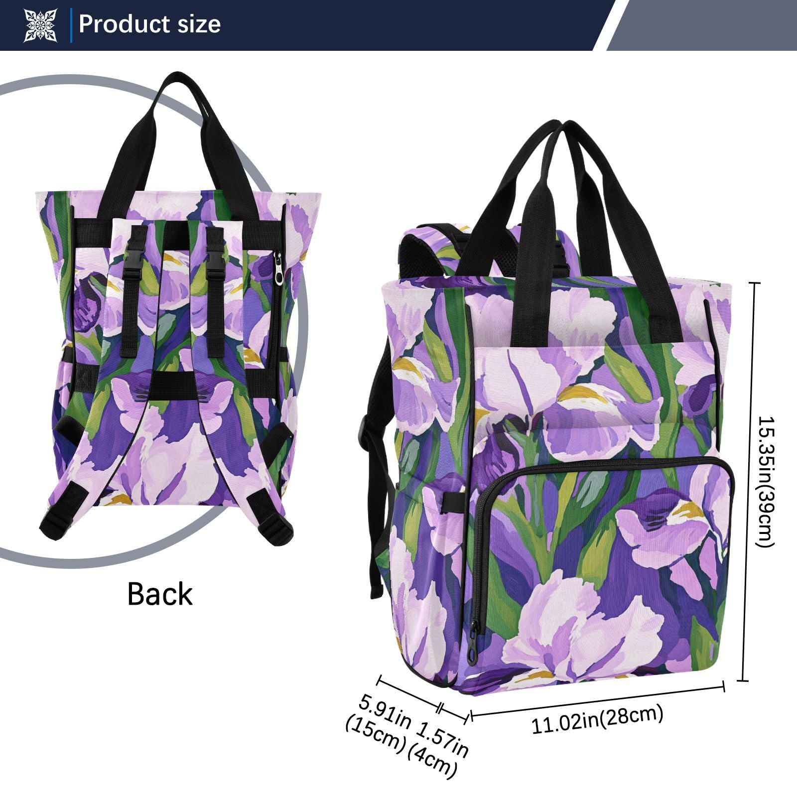 Zaino per pannolini Viola e Bianco Iris Flowers1_1